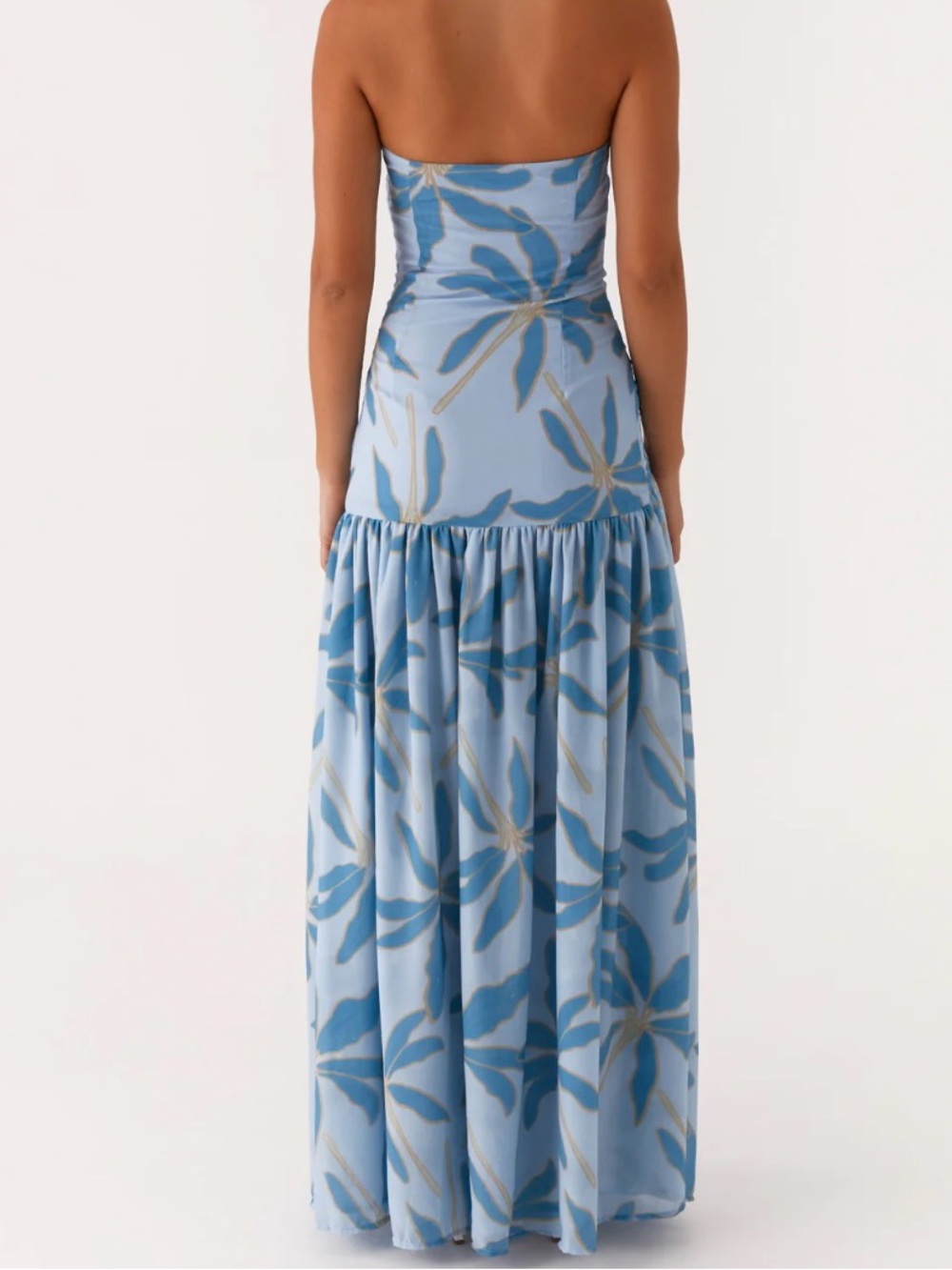 Peppermayo Eden Strapless Maxi Dress Strapless Maxi Dress in Opulent Blue w Slit - Picture 4 of 7